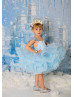 Light Blue Organza Frozen Lace Up Back Flower Girl Dress